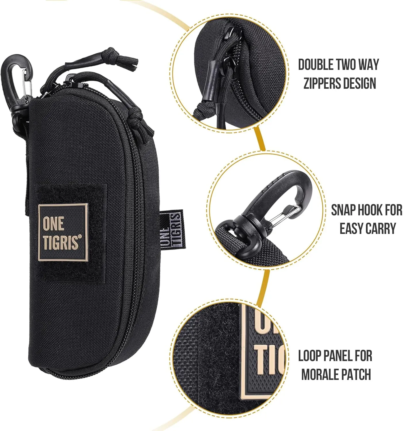 OneTigris Eyeglasses Hard Case Tactical Molle Zipper Sunglasses Carrying Case 1000D Nylon with Clip