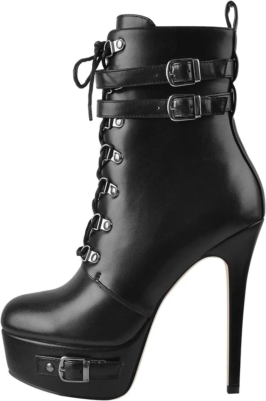 onlymaker Women's Stiletto Platform Ankle Boots Lace-Up side Zippers Round Toe Autum Booties