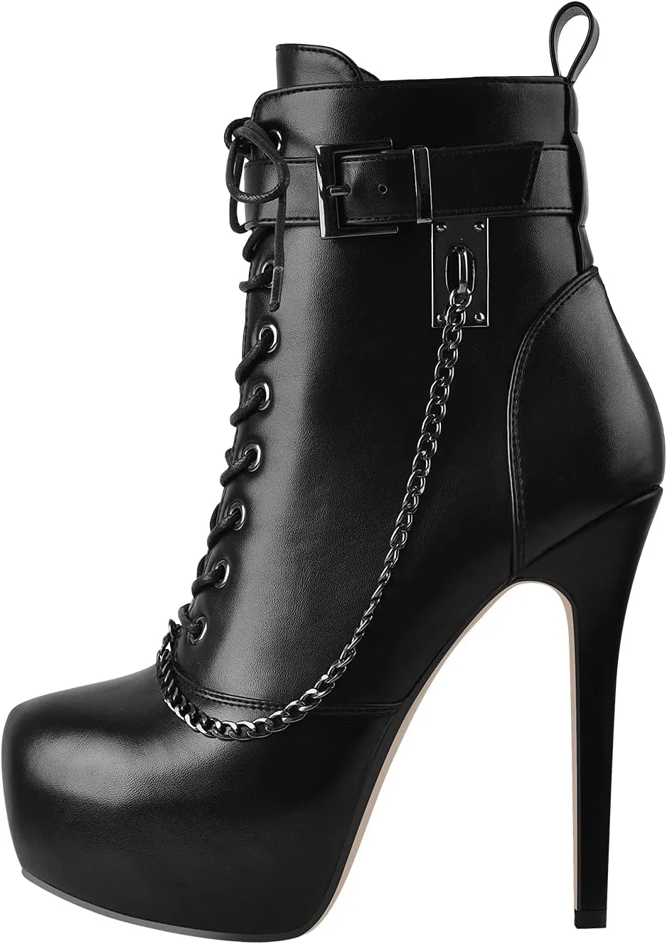 onlymaker Women's Stiletto Platform Ankle Boots Lace-Up side Zippers Round Toe Autum Booties