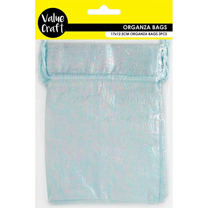 ORGANZA BAG 17X12CM IRIDESCENT BLUE 3PC