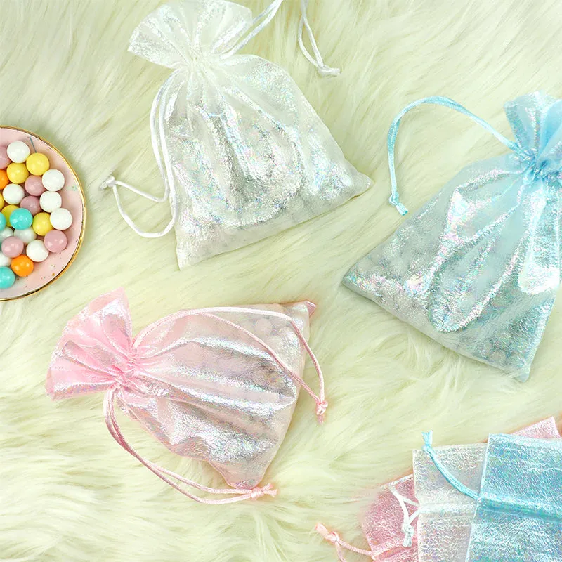 ORGANZA BAG 17X12CM IRIDESCENT BLUE 3PC