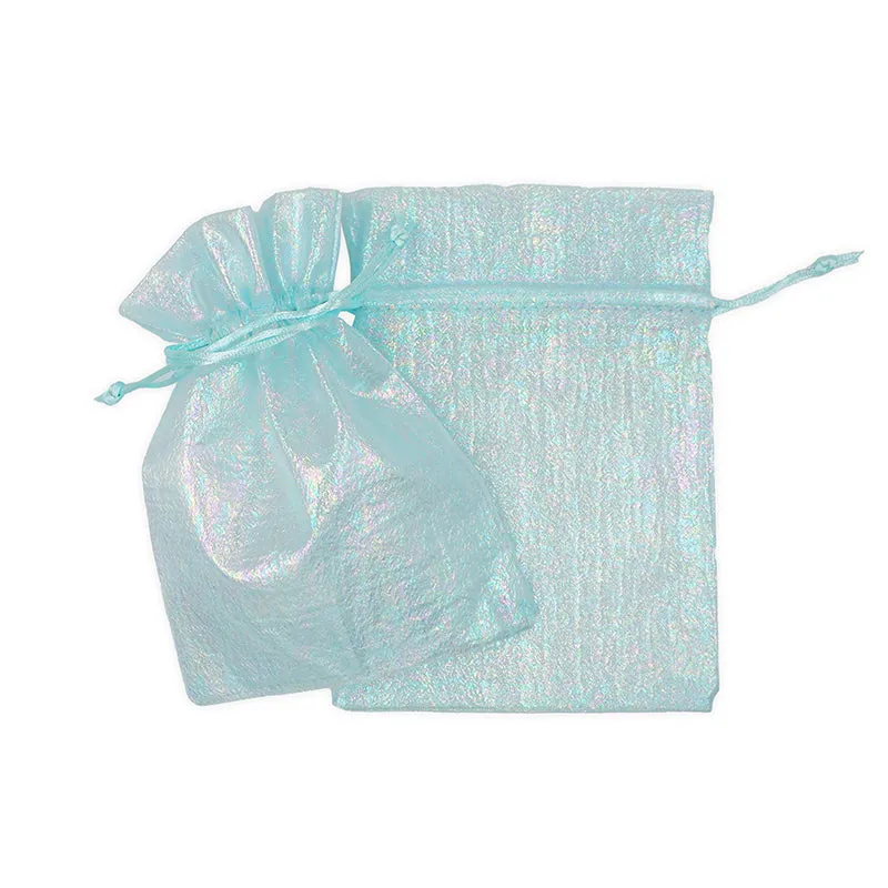 ORGANZA BAG 17X12CM IRIDESCENT BLUE 3PC