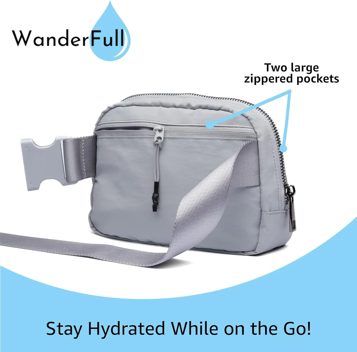 Original Crossbody HydroBeltbag | Fanny Pack with Removable Water Bottle Holder | Adjustable Waist Bag for Carrying Your Purse, Phone, Accessories w/Tumbler Holder (Grey)