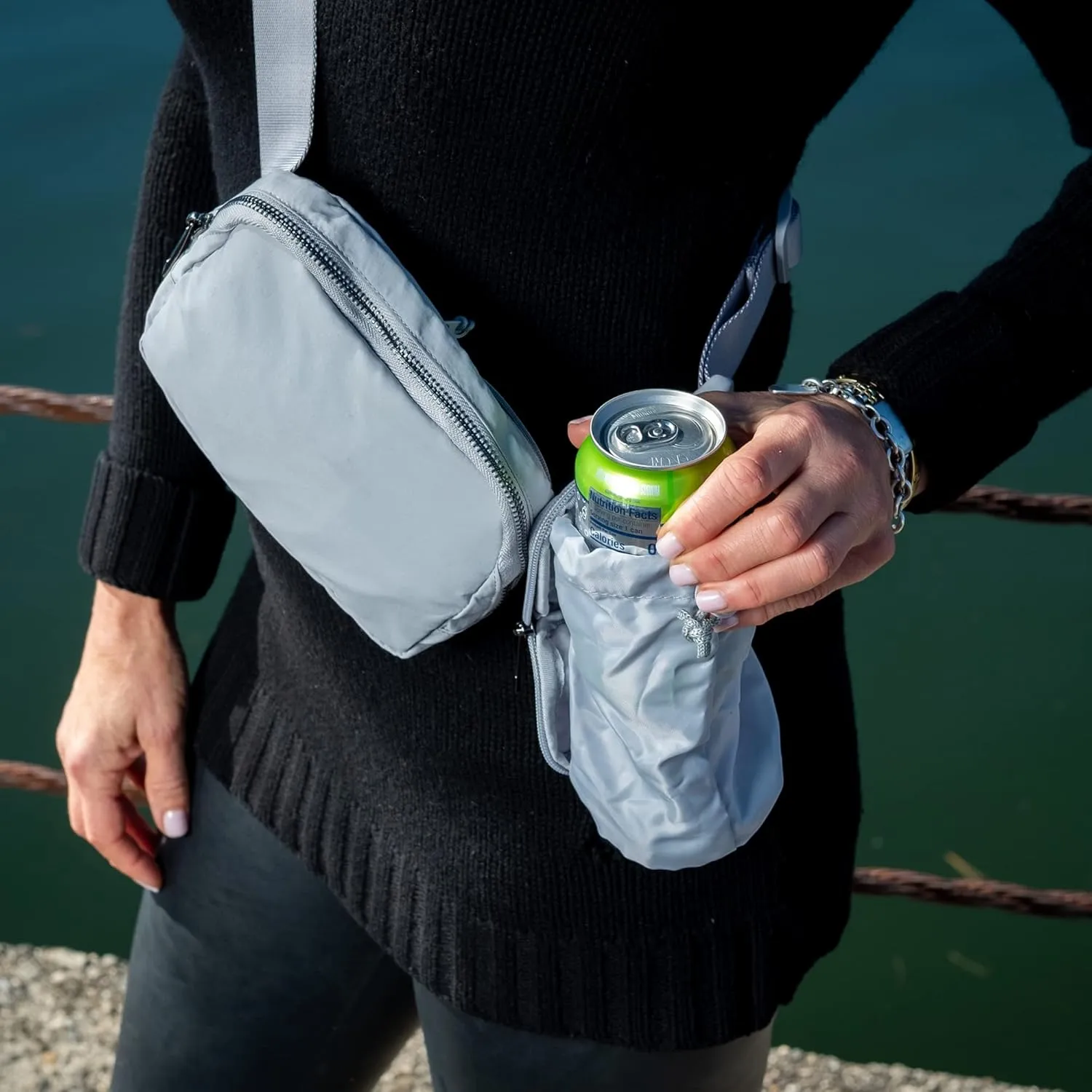 Original Crossbody HydroBeltbag | Fanny Pack with Removable Water Bottle Holder | Adjustable Waist Bag for Carrying Your Purse, Phone, Accessories w/Tumbler Holder (Grey)