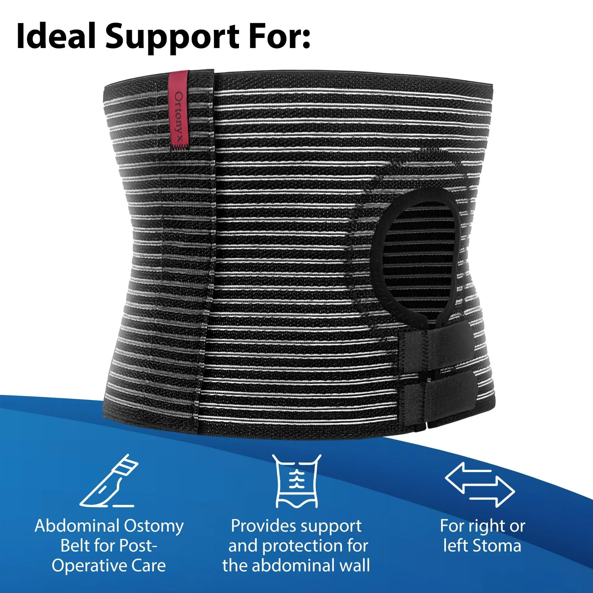 ORTONYX Abdominal Ostomy Belt for Men and Women for Post-Operative Care After Colostomy ileostomy Surgery, Adjastable Stoma Bag Hole
