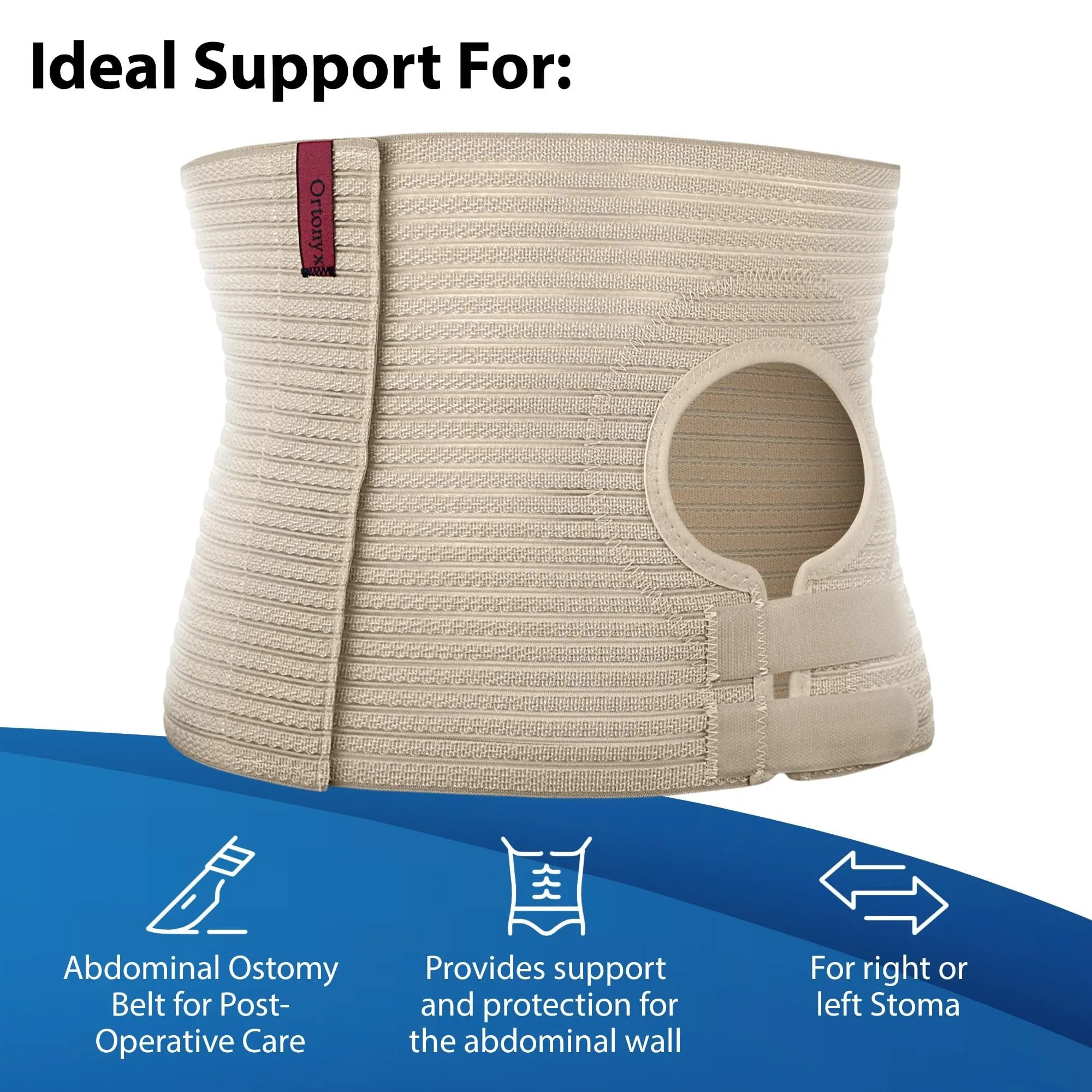 ORTONYX Abdominal Ostomy Belt for Men and Women for Post-Operative Care After Colostomy ileostomy Surgery, Adjastable Stoma Bag Hole