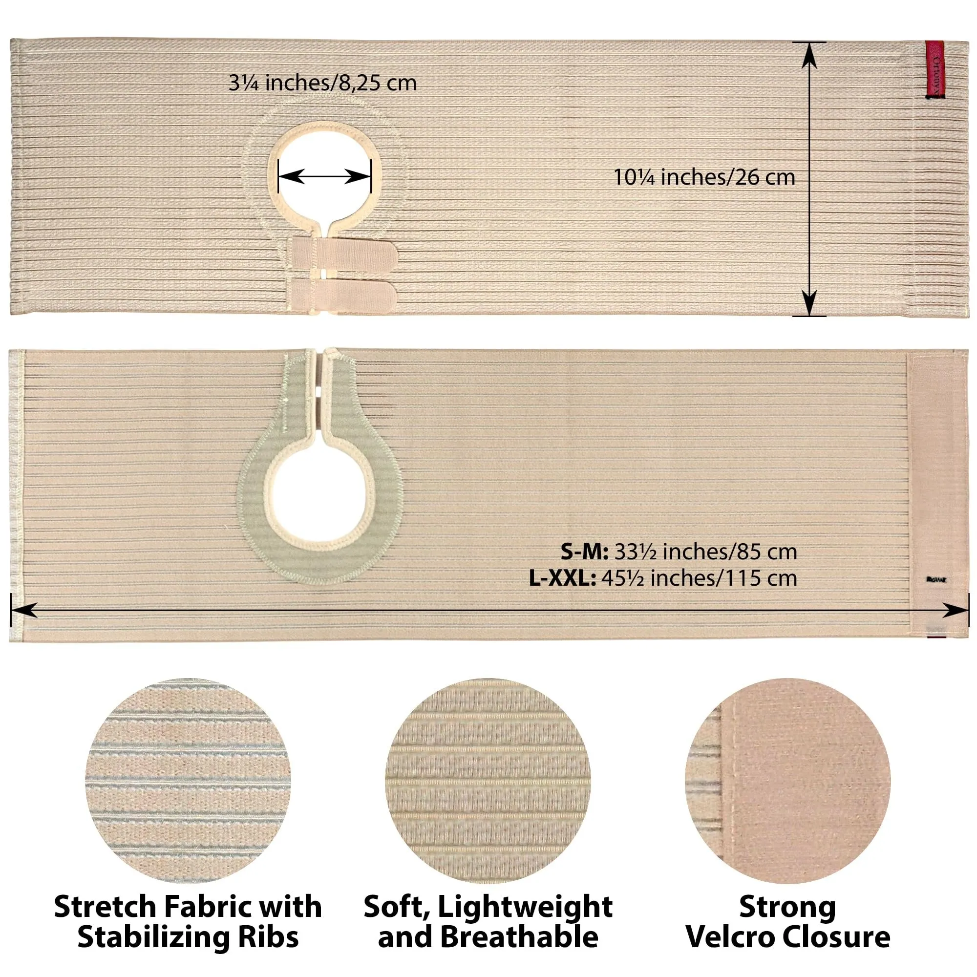 ORTONYX Abdominal Ostomy Belt for Men and Women for Post-Operative Care After Colostomy ileostomy Surgery, Adjastable Stoma Bag Hole