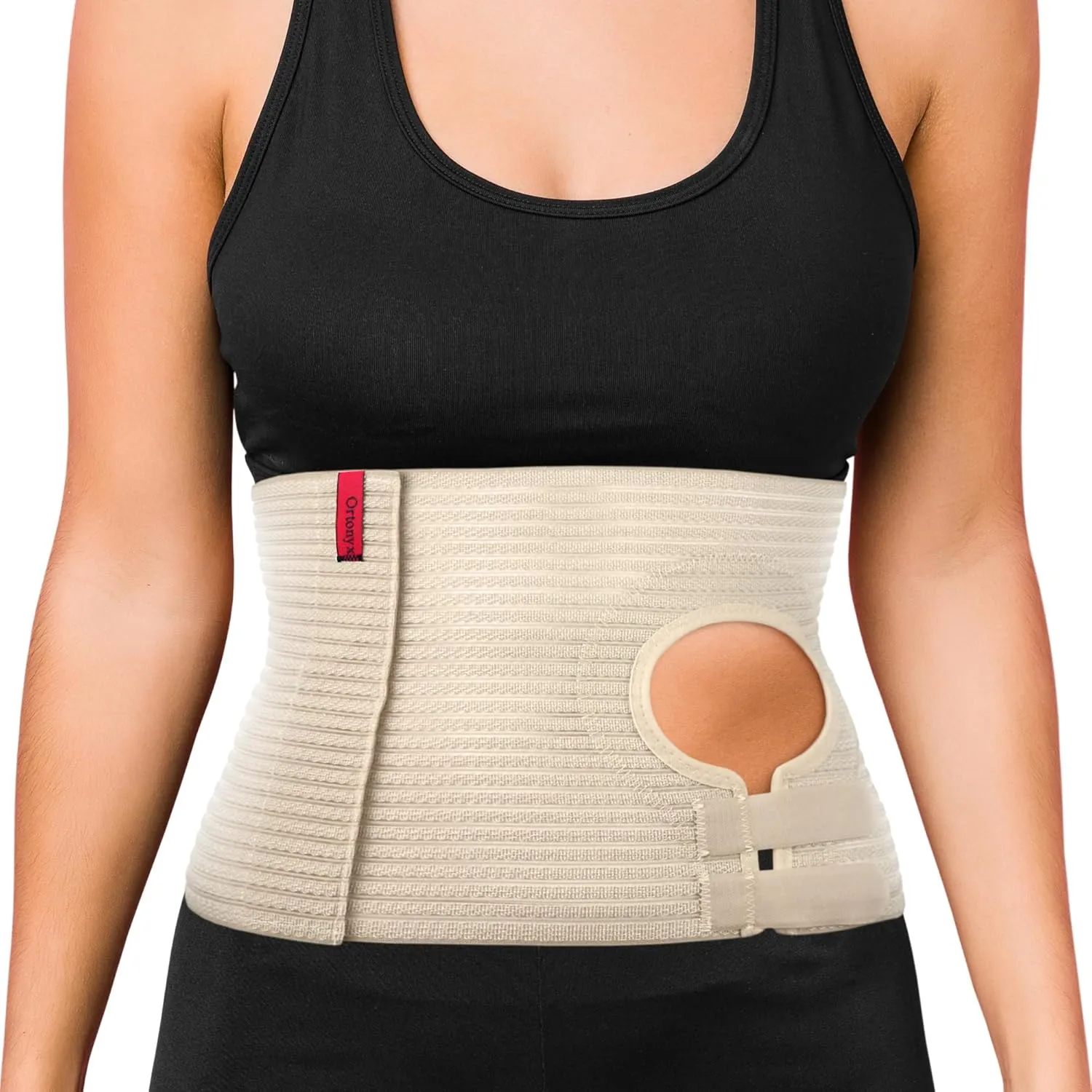 ORTONYX Abdominal Ostomy Belt for Men and Women, Post-Operative Care After Colostomy ileostomy Surgery, Adjastable Stoma Bag Hole/Beige L-XXL