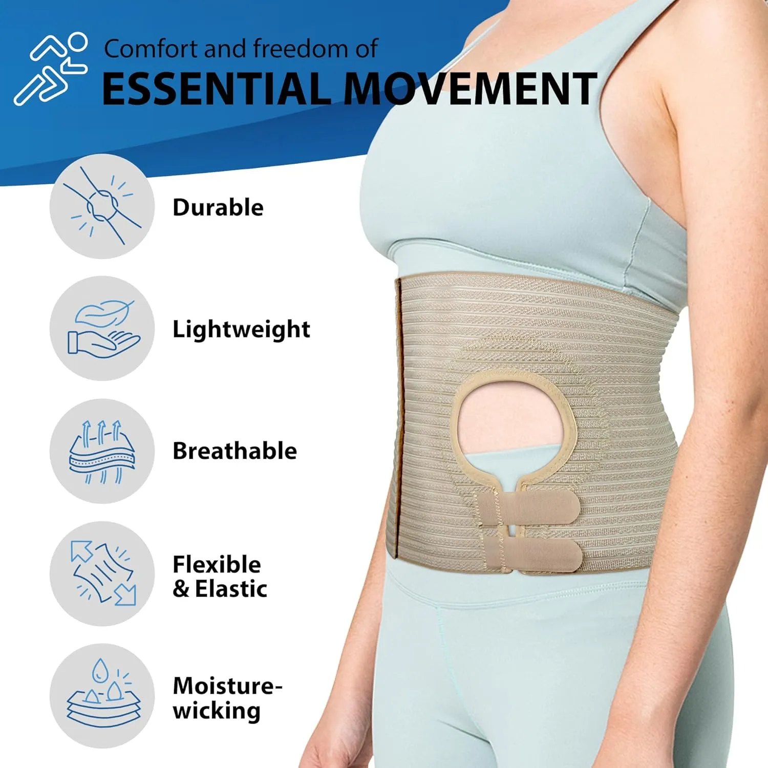 ORTONYX Abdominal Ostomy Belt for Men and Women, Post-Operative Care After Colostomy ileostomy Surgery, Adjastable Stoma Bag Hole/Beige L-XXL