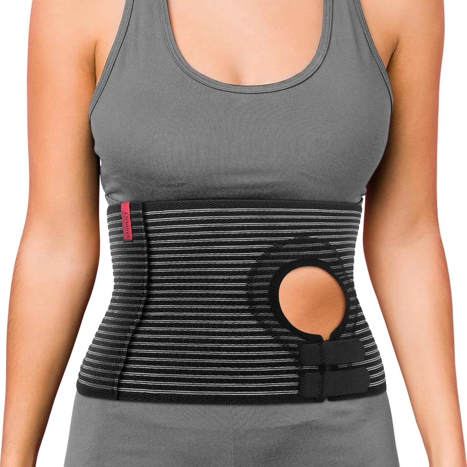 ORTONYX Abdominal Ostomy Belt for Women and Men, Post-Operative Care After Colostomy ileostomy Surgery, Adjastable Stoma Bag Hole/Black S-M
