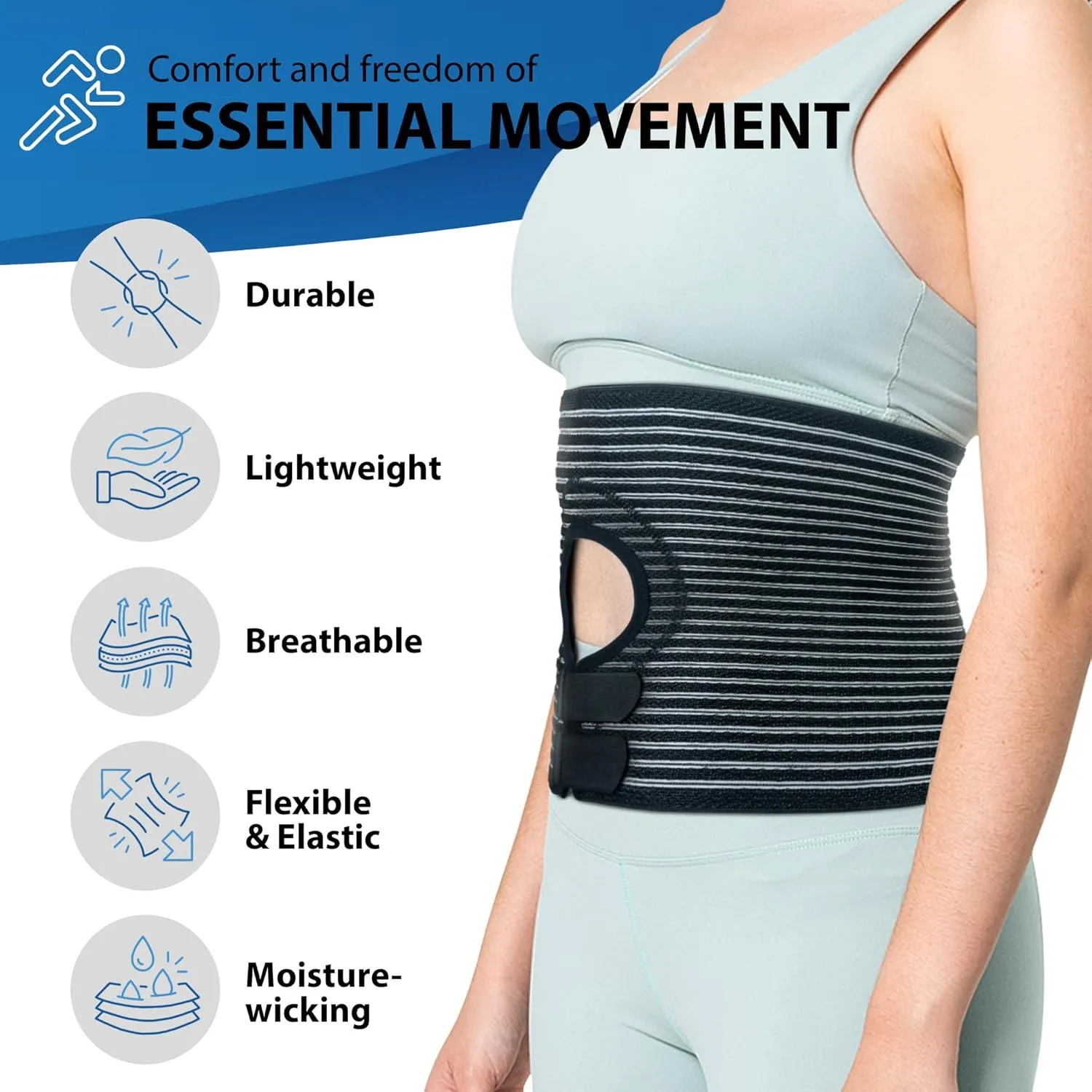 ORTONYX Abdominal Ostomy Belt for Women and Men, Post-Operative Care After Colostomy ileostomy Surgery, Adjastable Stoma Bag Hole/Black S-M