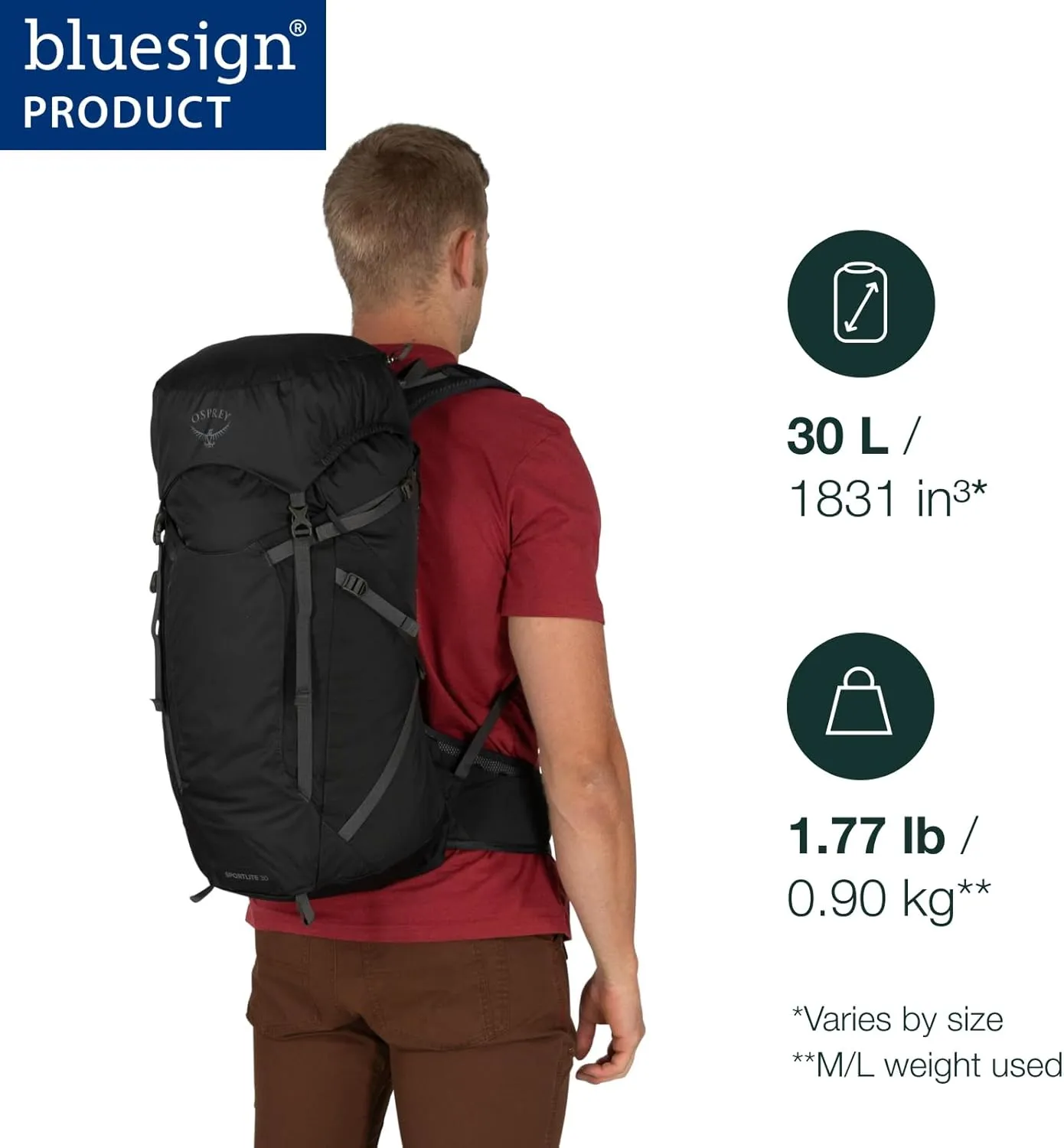 Osprey Sportlite 30L Unisex Hiking Backpack, Dark Charcoal Grey, M/L