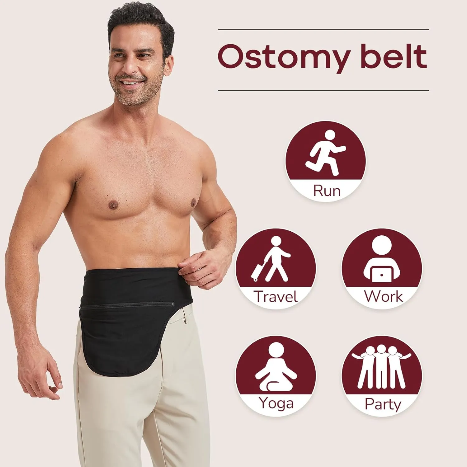 Ostomy Belts for Men Women, Ostomy Bag Cover for Keeping Ostomy Bag in Place, Stealth Colostomy Support Belt Ostomy Wrap for Swimming Outdoor Activities (L)