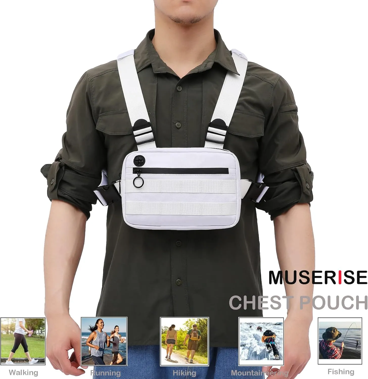 Outdoor Sports Chest Bag, Lightweight EDC Chest Bag For Men & Women, Running Vest Chest Pack With Phone Holder For Workouts, Cycling & Hiking (White)