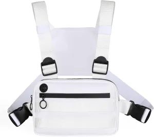 Outdoor Sports Chest Bag, Lightweight EDC Chest Bag For Men & Women, Running Vest Chest Pack With Phone Holder For Workouts, Cycling & Hiking (White)