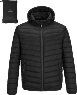Outdoor Ventures Men's Lightweight Packable Hooded Puffer Jacket Insulated Winter Coat for Snow Ski Traveling