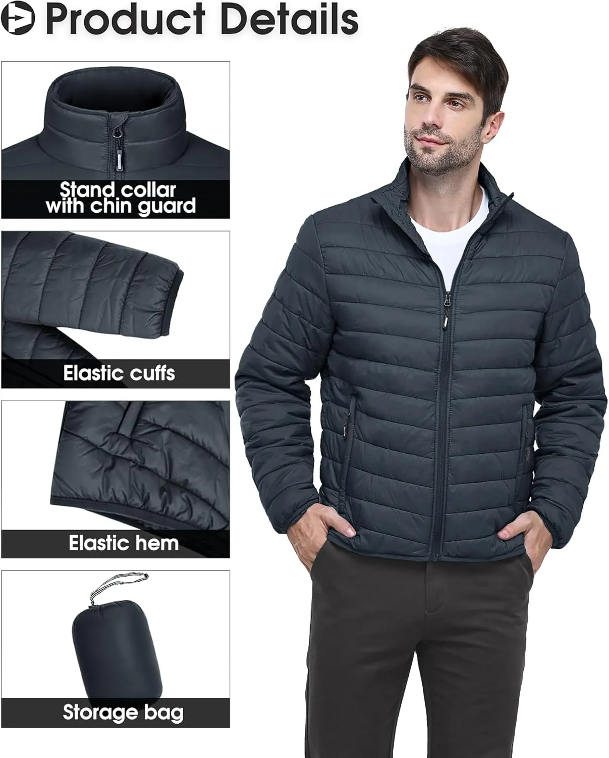 Outdoor Ventures Men's Lightweight Packable Puffer Winter Jacket Insulated Puffy Coat for Snow Ski Hiking Travel