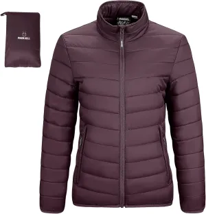 Outdoor Ventures Women's Packable Full-Zip Short Puffer Jacket Insulated Quilted Warm Lightweight Winter Coat