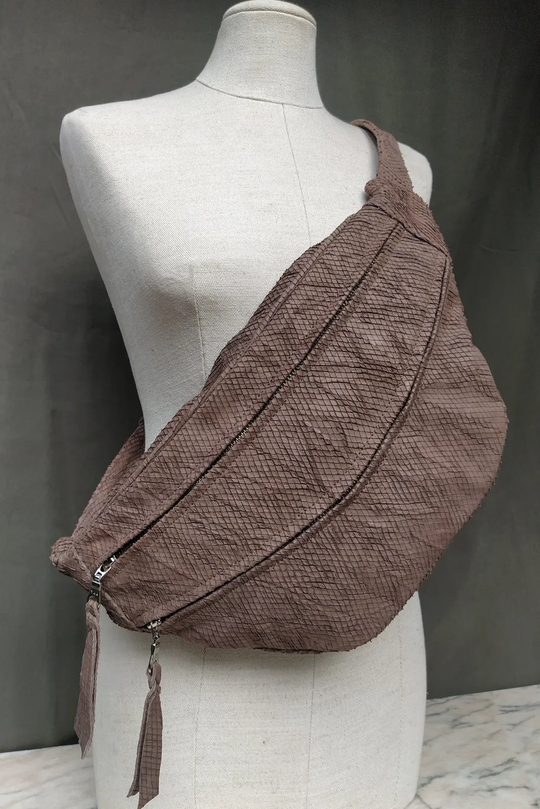 Oversized Print Leather Bum Bag