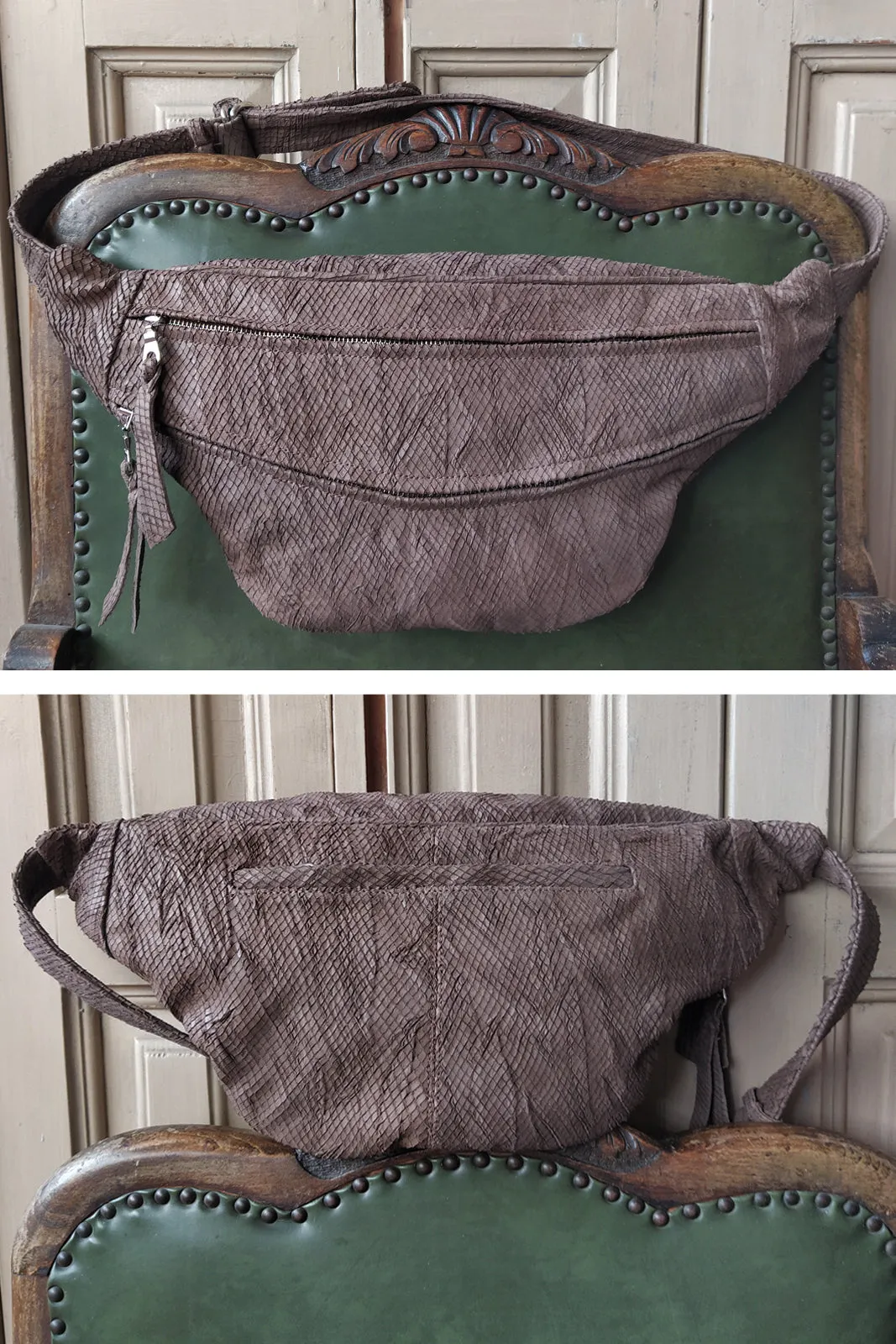 Oversized Print Leather Bum Bag