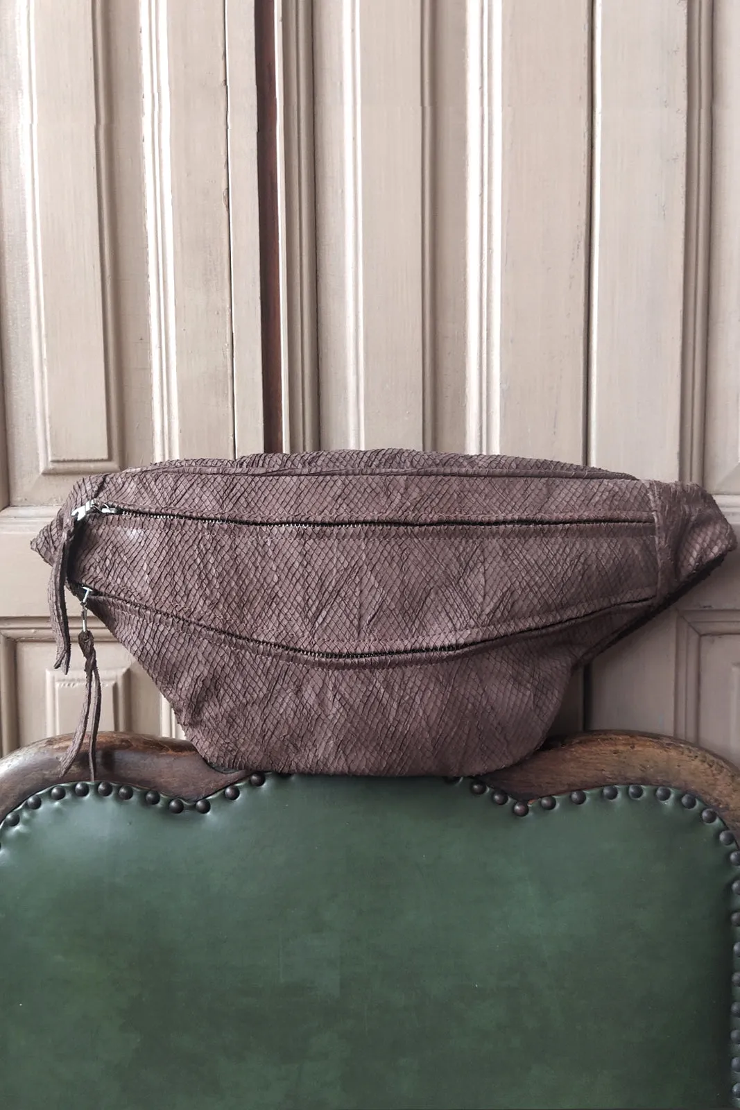 Oversized Print Leather Bum Bag
