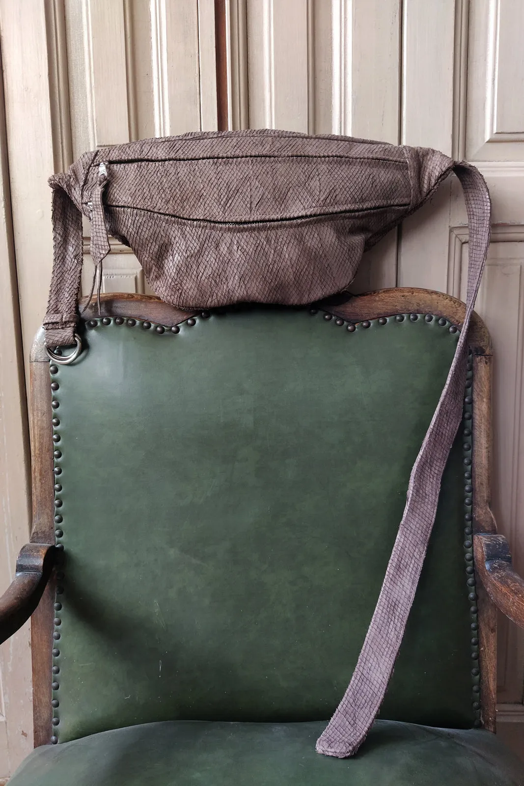 Oversized Print Leather Bum Bag