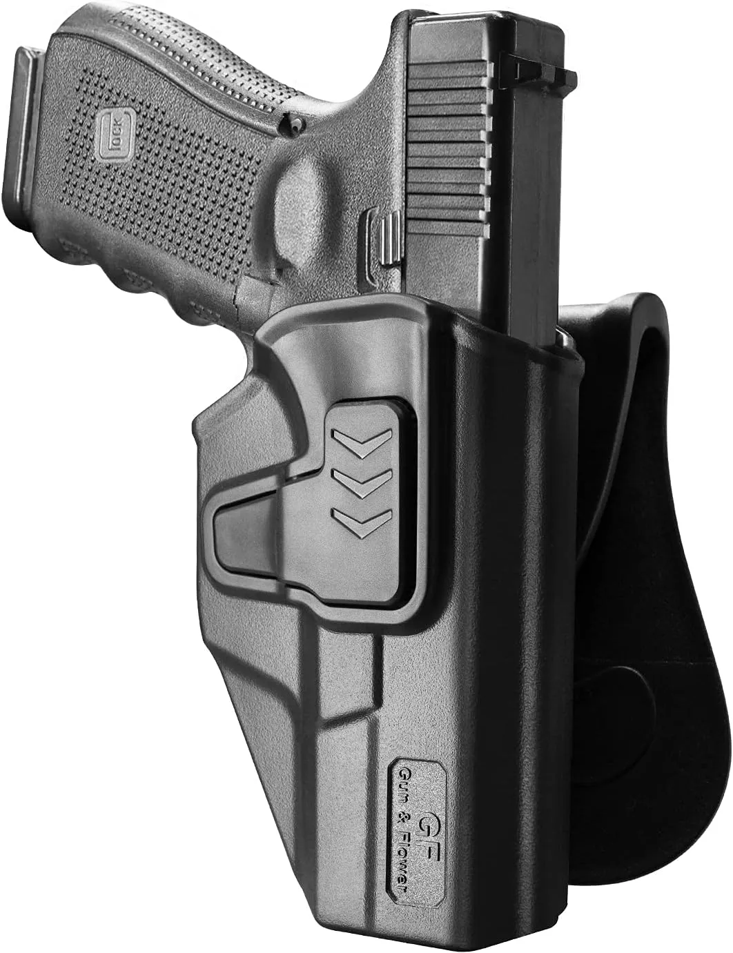 OWB Holster Compatible with Glock 19, Polymer Paddle Holster Compatible with G19/19X/23/32/44/45 (Gen 3 4 5 Only), Outside Waistband Carry Holster, Index Finger Release System/360 Adjustable
