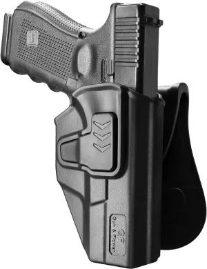 OWB Holster Compatible with Glock 19, Polymer Paddle Holster Compatible with G19/19X/23/32/44/45 (Gen 3 4 5 Only), Outside Waistband Carry Holster, Index Finger Release System/360 Adjustable