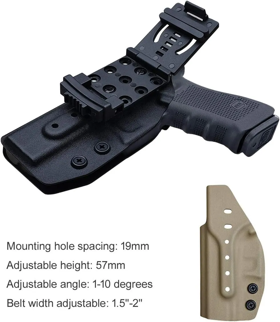 OWB Kydex Holster Fit: Glock 17 19 19x 44 45 26 (Gen 1-5) / Glock 22 23 25 27 31 32 33 30s (Gen 3-4) - Outside Waistband Carry 1.5-2 Inch Belt Clip - Adj. Width Height Retention Cant, Entrance Widened