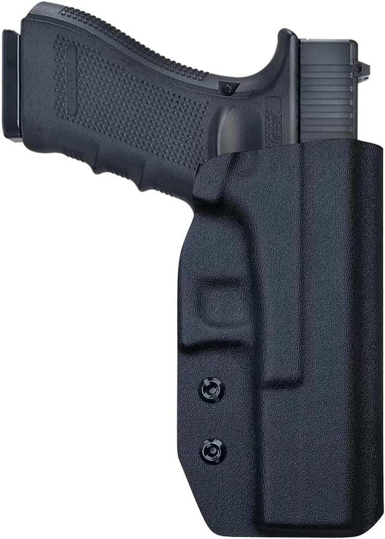 OWB Kydex Holster Fit: Glock 17 19 19x 44 45 26 (Gen 1-5) / Glock 22 23 25 27 31 32 33 30s (Gen 3-4) - Outside Waistband Carry 1.5-2 Inch Belt Clip - Adj. Width Height Retention Cant, Entrance Widened