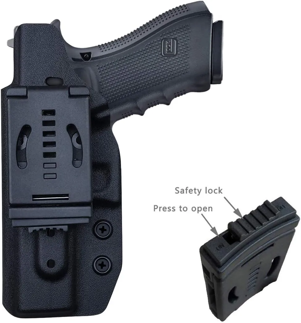 OWB Kydex Holster Fit: Glock 17 19 19x 44 45 26 (Gen 1-5) / Glock 22 23 25 27 31 32 33 30s (Gen 3-4) - Outside Waistband Carry 1.5-2 Inch Belt Clip - Adj. Width Height Retention Cant, Entrance Widened
