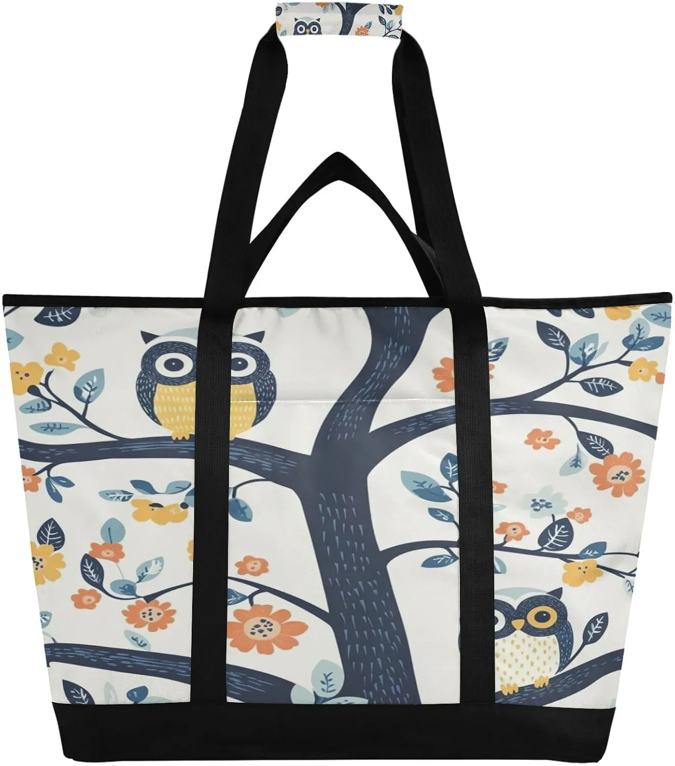 Owls Flowers Reusable Insulated Lunchbox Cooler Bag, Leakproof Kitchen Grocery Bag Collapsible Portable Cooler Tote Bag for Picnic, Camping, Office, Travel