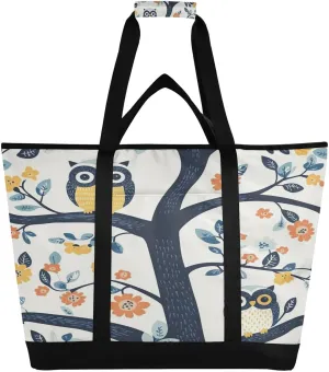 Owls Flowers Reusable Insulated Lunchbox Cooler Bag, Leakproof Kitchen Grocery Bag Collapsible Portable Cooler Tote Bag for Picnic, Camping, Office, Travel