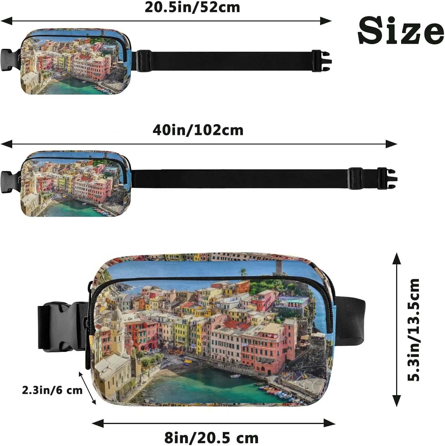 Oyihfvs Ocean and Harbor Village Vernazza, Cinque Terre, Italy Adjustable Fanny Waist Pack Pouch, Waterproof Runners Sports Waist Pack Wallet for Sports Hiking Fitness Cycling Gym Women Men