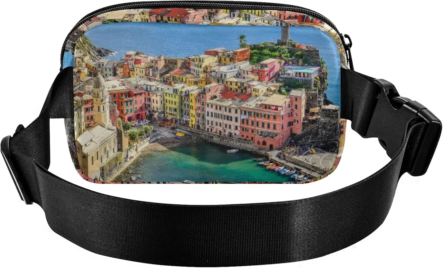 Oyihfvs Ocean and Harbor Village Vernazza, Cinque Terre, Italy Adjustable Fanny Waist Pack Pouch, Waterproof Runners Sports Waist Pack Wallet for Sports Hiking Fitness Cycling Gym Women Men