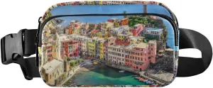 Oyihfvs Ocean and Harbor Village Vernazza, Cinque Terre, Italy Adjustable Fanny Waist Pack Pouch, Waterproof Runners Sports Waist Pack Wallet for Sports Hiking Fitness Cycling Gym Women Men