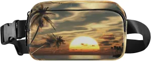 Oyihfvs Sunset Coconut Palm Trees on Small Island Ocean View Adjustable Fanny Waist Pack Pouch, Waterproof Runners Sports Waist Pack Wallet for Sports Hiking Fitness Cycling Gym Women Men