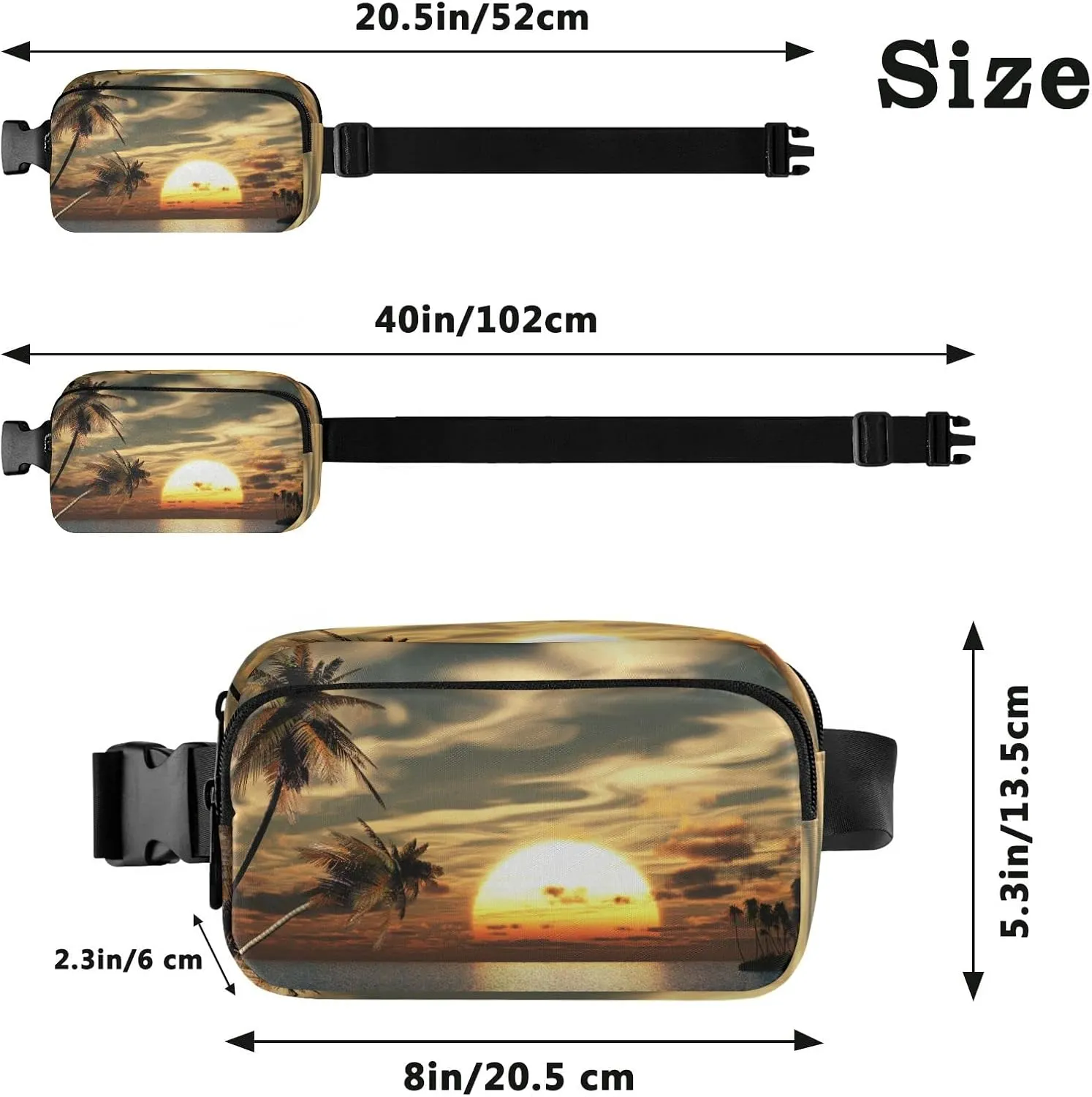 Oyihfvs Sunset Coconut Palm Trees on Small Island Ocean View Adjustable Fanny Waist Pack Pouch, Waterproof Runners Sports Waist Pack Wallet for Sports Hiking Fitness Cycling Gym Women Men
