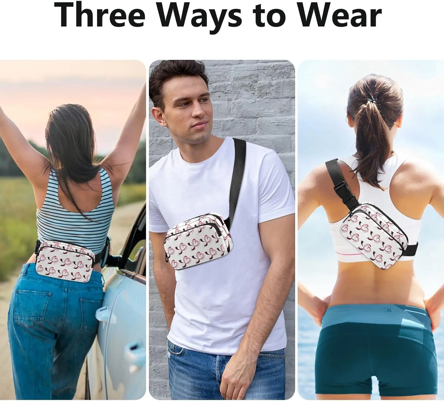 Oyihfvs Two Red Wine Glasses with Heart Over White Background Adjustable Fanny Waist Pack Pouch, Waterproof Runners Sports Waist Pack Wallet for Sports Hiking Fitness Cycling Gym Women Men