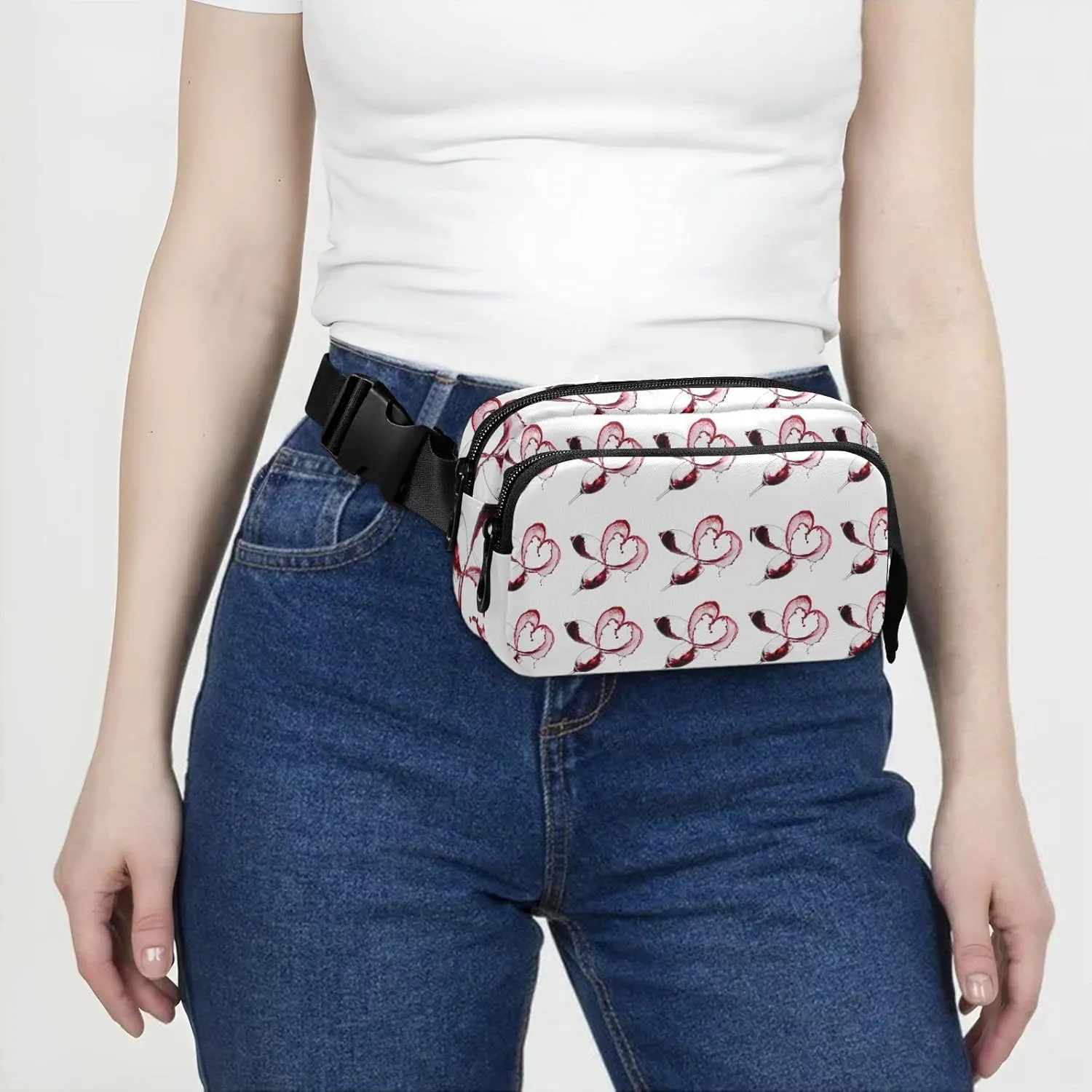 Oyihfvs Two Red Wine Glasses with Heart Over White Background Adjustable Fanny Waist Pack Pouch, Waterproof Runners Sports Waist Pack Wallet for Sports Hiking Fitness Cycling Gym Women Men