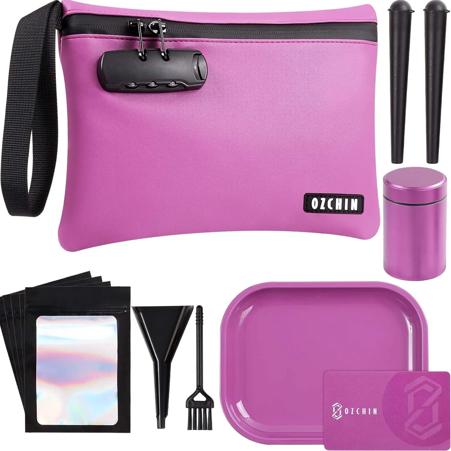 OZCHIN Smell Proof Bag with Combination Lock 10'' X 7'' Smell Proof Bag Set PU Leather Lockable Case Great Gifts Ideal (Purple)