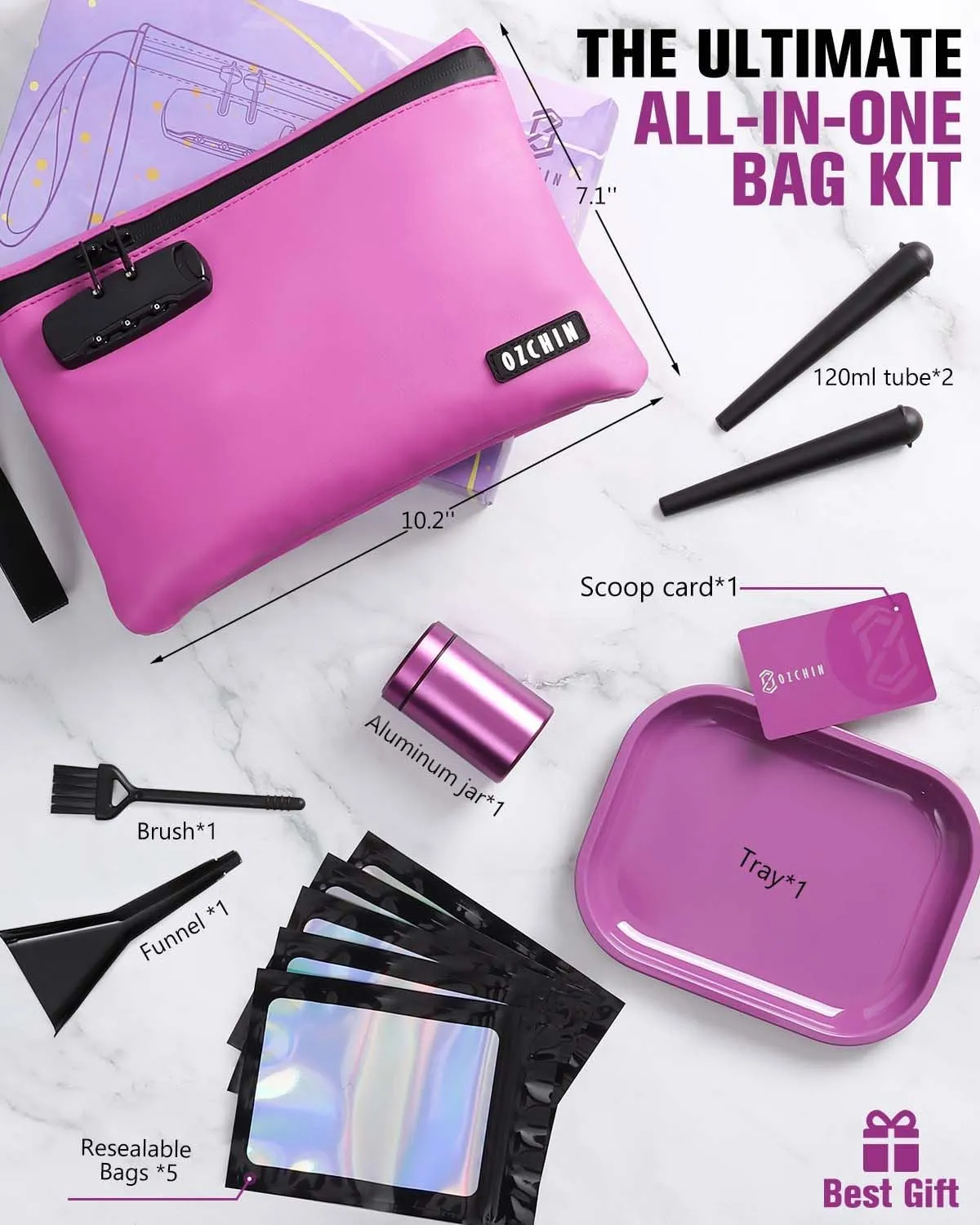 OZCHIN Smell Proof Bag with Combination Lock 10'' X 7'' Smell Proof Bag Set PU Leather Lockable Case Great Gifts Ideal (Purple)
