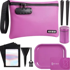 OZCHIN Smell Proof Bag with Combination Lock 10'' X 7'' Smell Proof Bag Set PU Leather Lockable Case Great Gifts Ideal (Purple)