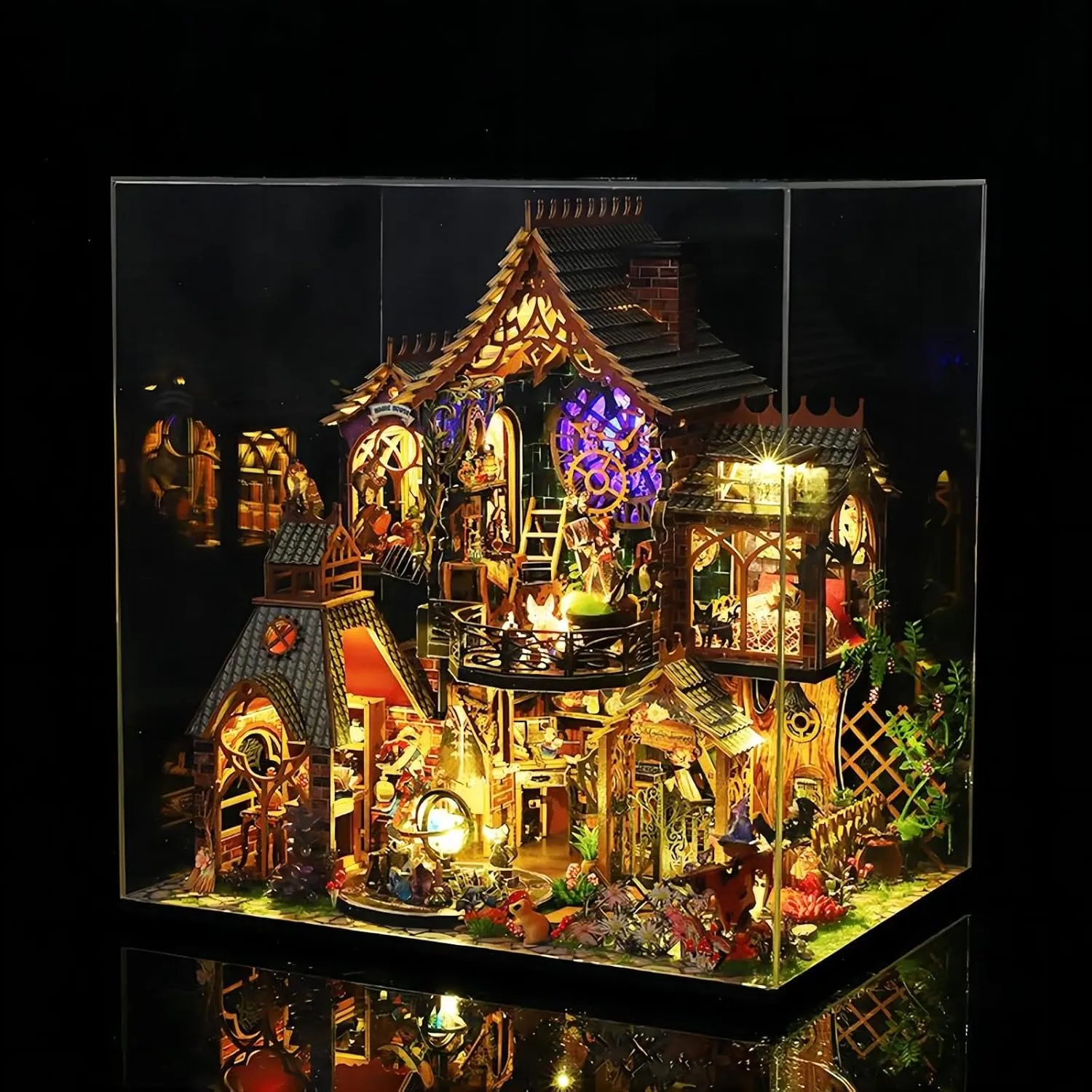 OZJAY DIY Miniature House Kit with Dust Proof Cover & Small Tools, DIY Wooden Dollhouse Miniature Kit for Adults Teen, Wooden Crafts Magic Dollhouse Kit, Home Decor - Magic Spirit
