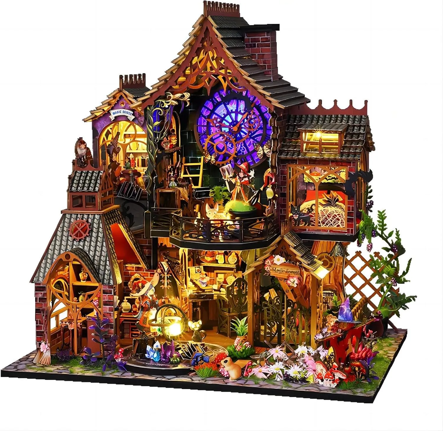 OZJAY DIY Miniature House Kit with Dust Proof Cover & Small Tools, DIY Wooden Dollhouse Miniature Kit for Adults Teen, Wooden Crafts Magic Dollhouse Kit, Home Decor - Magic Spirit