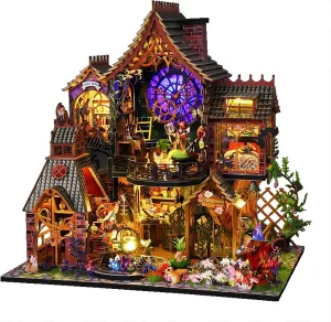 OZJAY DIY Miniature House Kit with Dust Proof Cover & Small Tools, DIY Wooden Dollhouse Miniature Kit for Adults Teen, Wooden Crafts Magic Dollhouse Kit, Home Decor - Magic Spirit