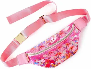 Packed Party Clear Pink Confetti Belt Bag, Fashionable Designer Fanny Pack For Women, Nylon Bum Bag With Adjustable Strap and Small Pouch, Great For Workouts, Traveling, Running, Hiking or Shopping