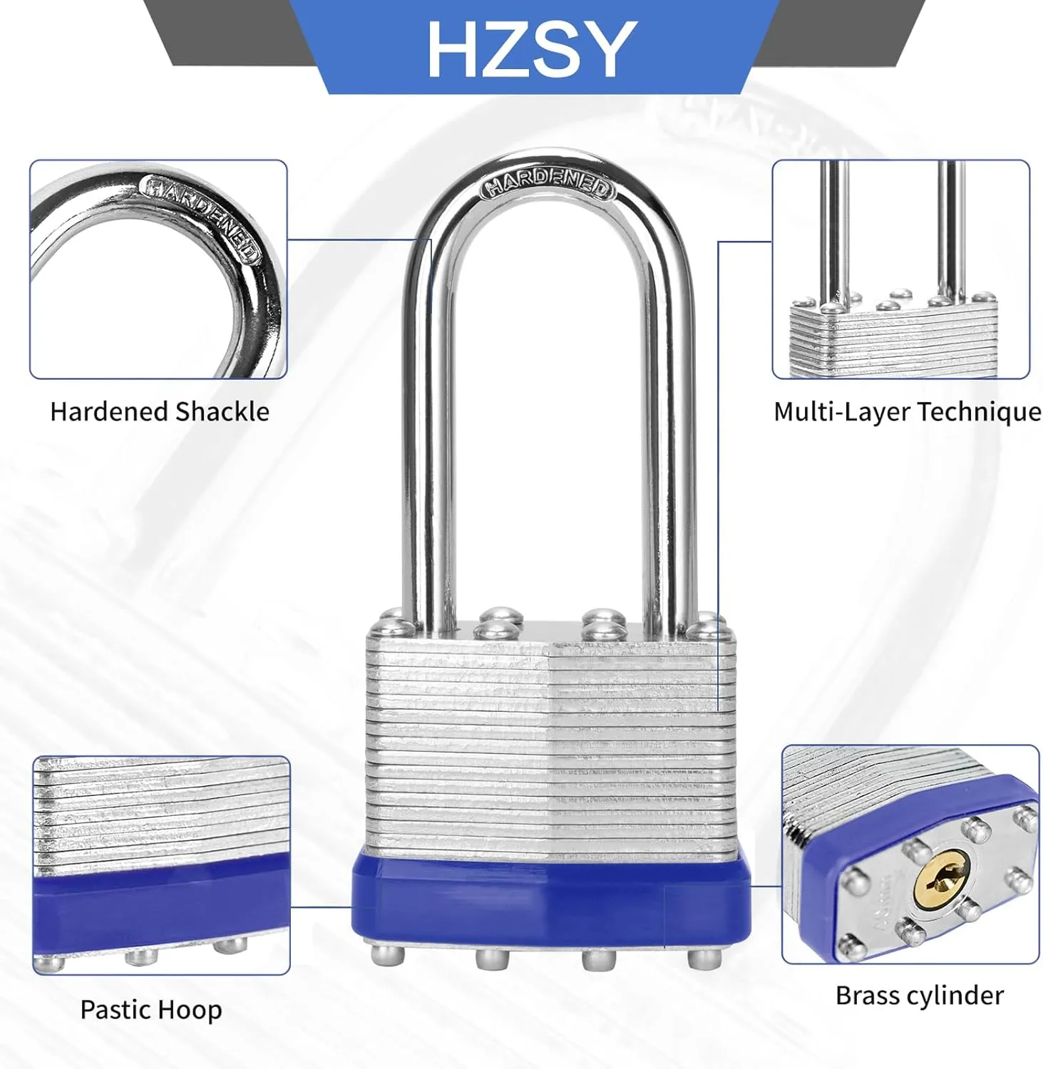 Padlocks Keyed Alike, Pack of 6, Laminated Steel Keyed Lock (1-9/16", 40mm), Padlocks with Same Key, Long Shackle, for Toolbox, Locker & StorageUnit or More
