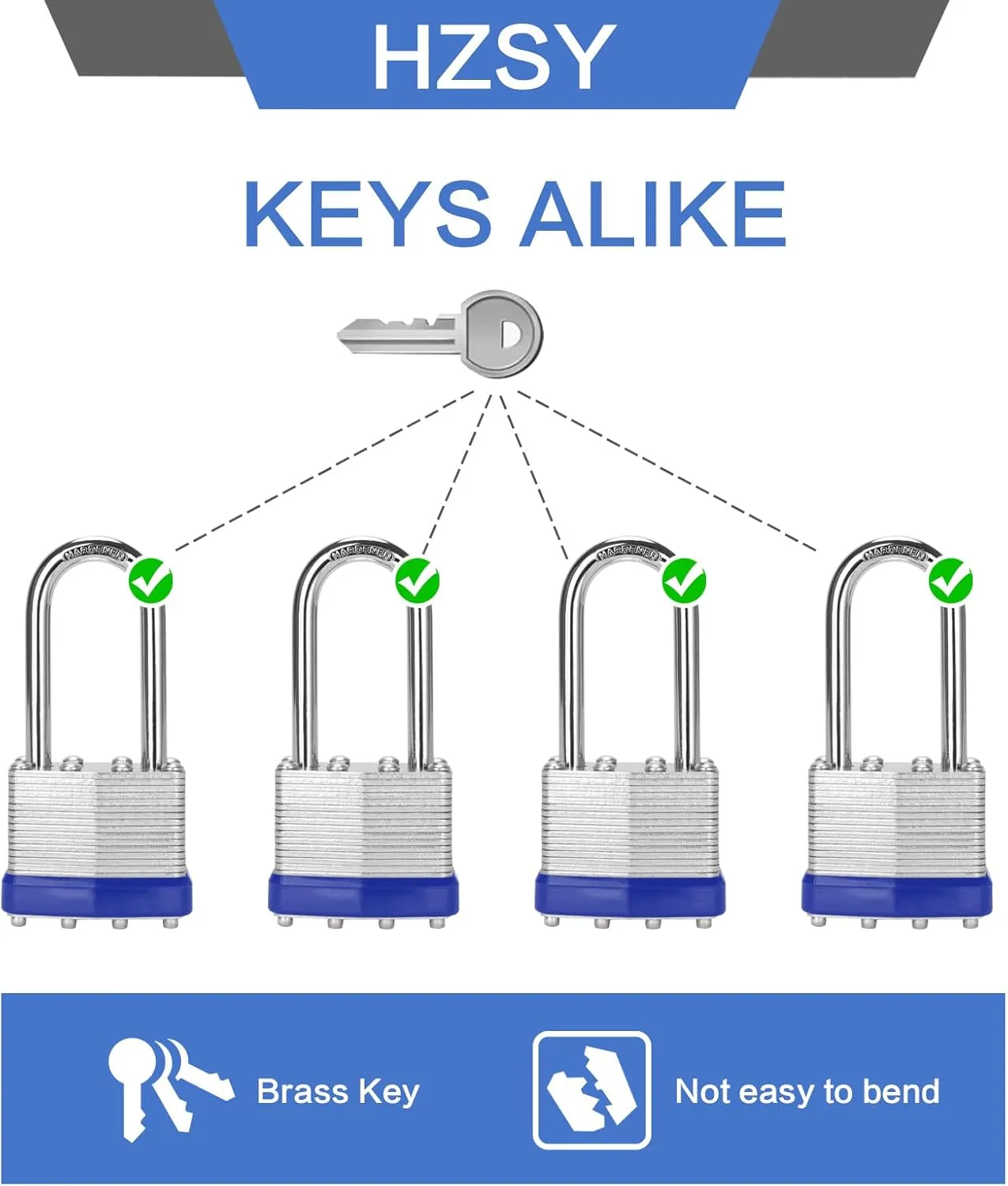 Padlocks Keyed Alike, Pack of 6, Laminated Steel Keyed Lock (1-9/16", 40mm), Padlocks with Same Key, Long Shackle, for Toolbox, Locker & StorageUnit or More