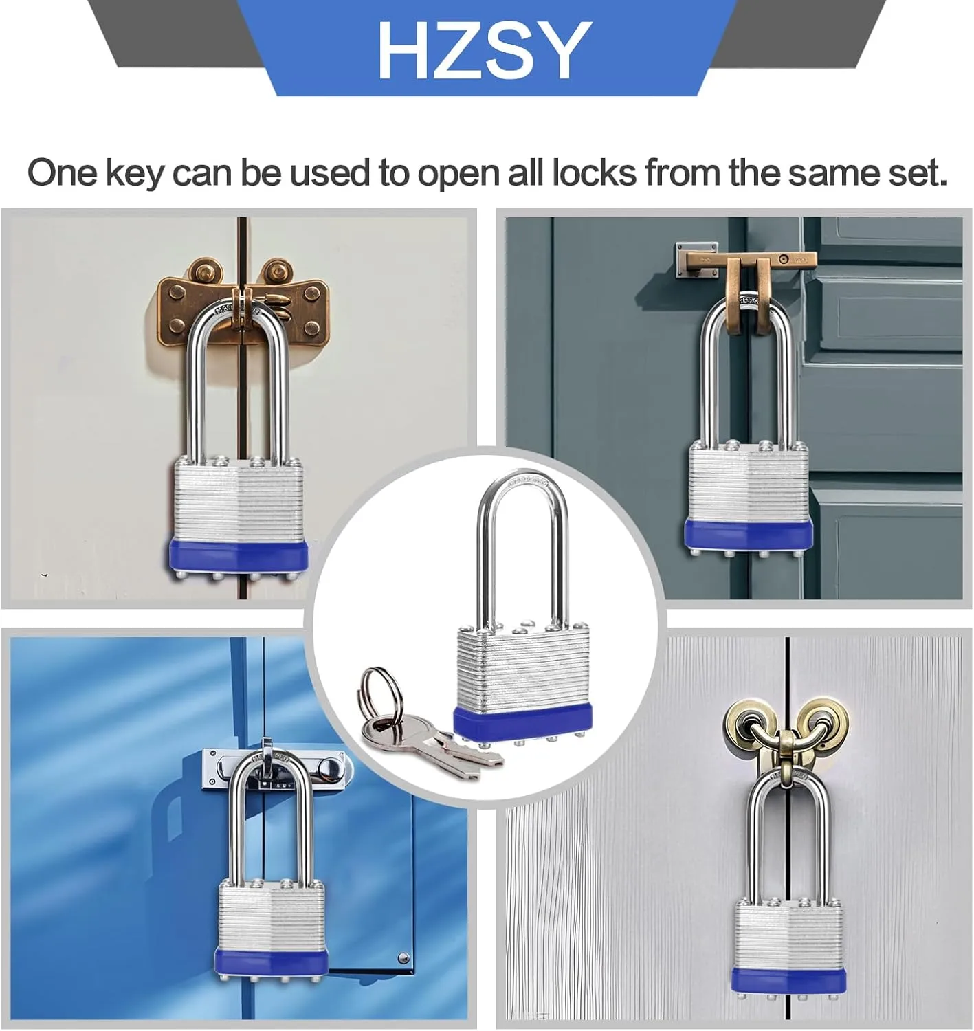 Padlocks Keyed Alike, Pack of 6, Laminated Steel Keyed Lock (1-9/16", 40mm), Padlocks with Same Key, Long Shackle, for Toolbox, Locker & StorageUnit or More